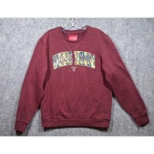Guess Los Angeles Medium Joe College Burgundy Pullover Camo Logo‎ Sweater Men's